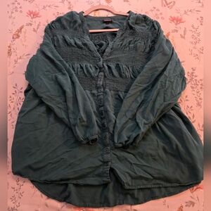 Torrid Size 3 Emerald Green Smocked Boho Blouse Cottagecore